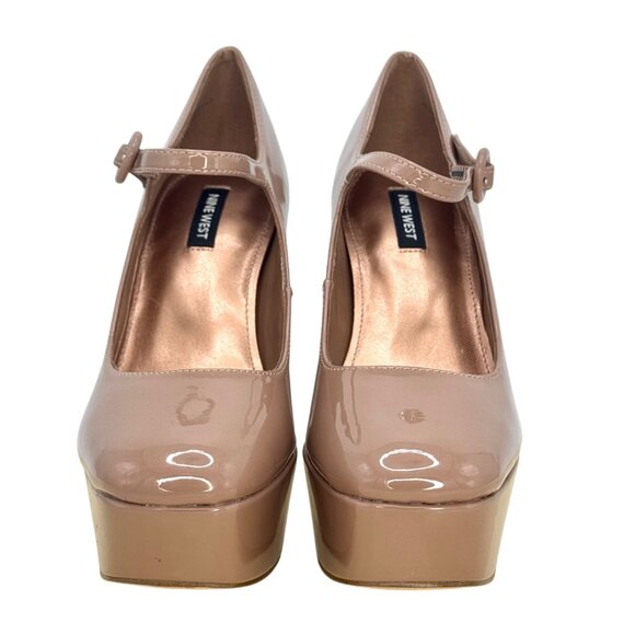 Nine West Nude Kares Patent Leather Platform Mary Jane Heels Retro Size 7.5 NEW! - Picture 2 of 15